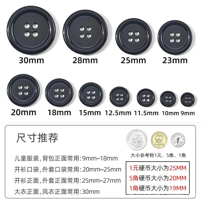 四眼面包扣黑白衬衫风衣树脂纽扣两眼树脂纽扣四眼面包扣细边透明 图片 4