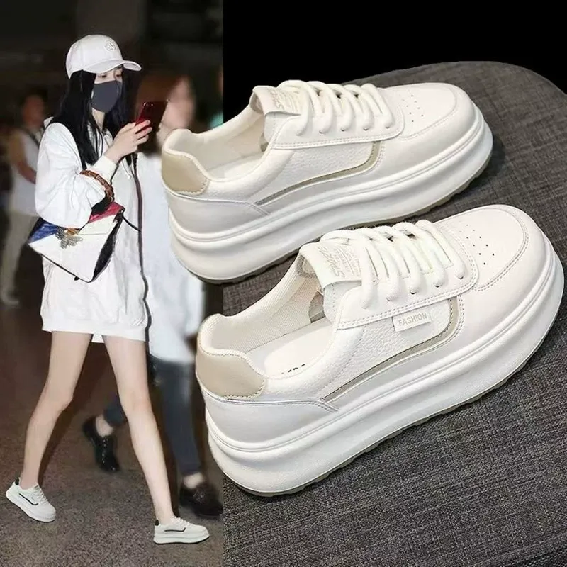 厚底小白鞋女2025年春季新款百搭显脚小轻便爆款超火运动板鞋 图片 2