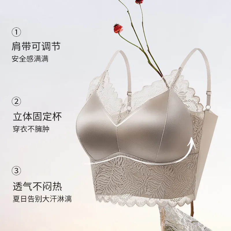 美背文胸一体吊带透气无钢圈固定杯内衣防下垂防外扩女士薄款美背 图片 2