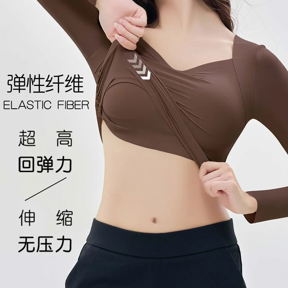 批发跨境爆款秋冬无痕大码长袖带胸垫一体式美肤衣女修身保暖内衣 图片 3