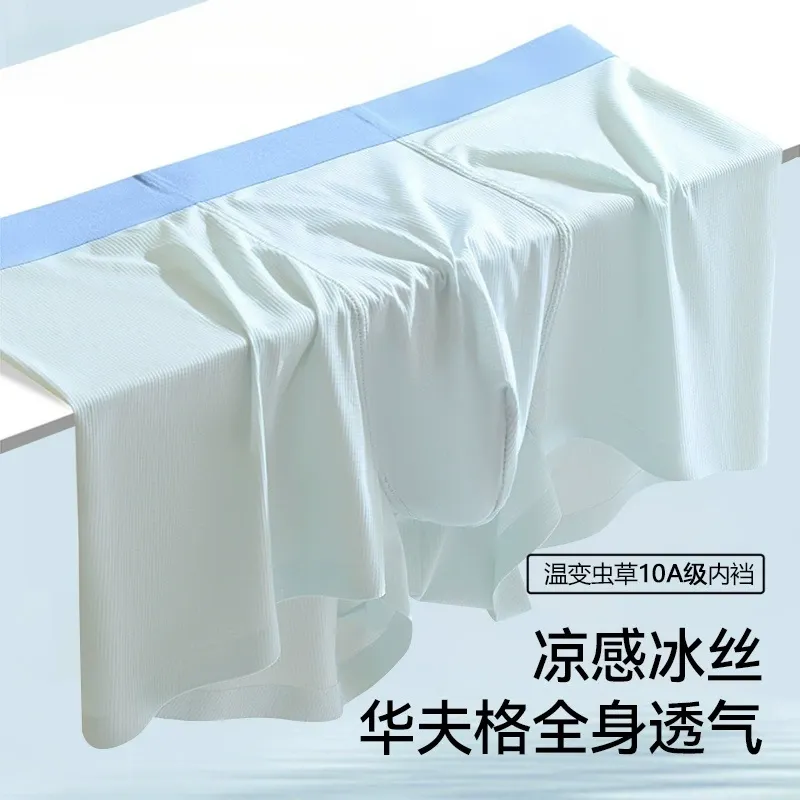 华夫格冰丝网孔男士平角裤10A虫草抑菌速干薄款超薄大码内裤批发 图片 3