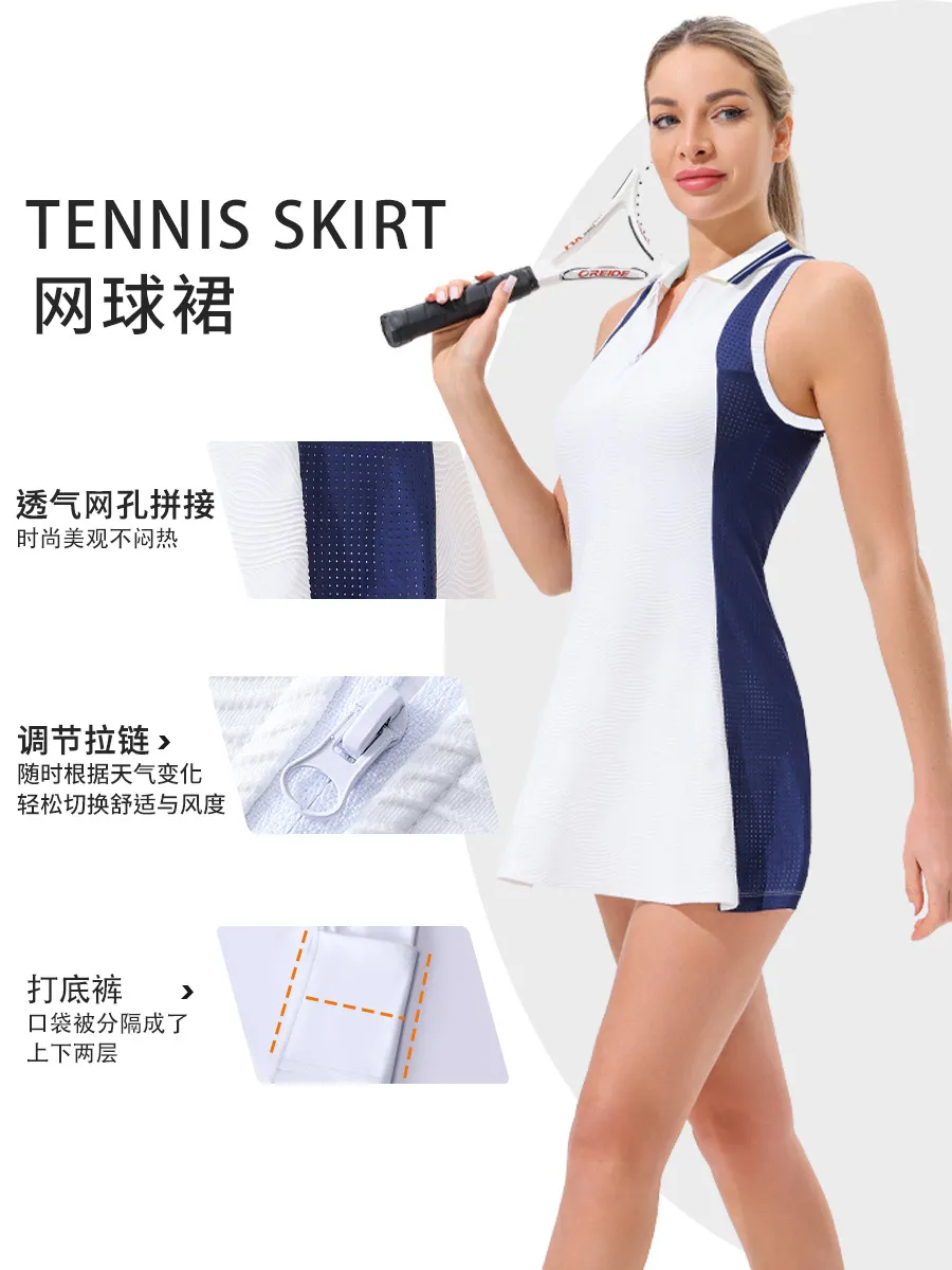 跨境网球裙套装女羽毛球服无袖网球服防走光户外运动连衣短裙批发 图片 2