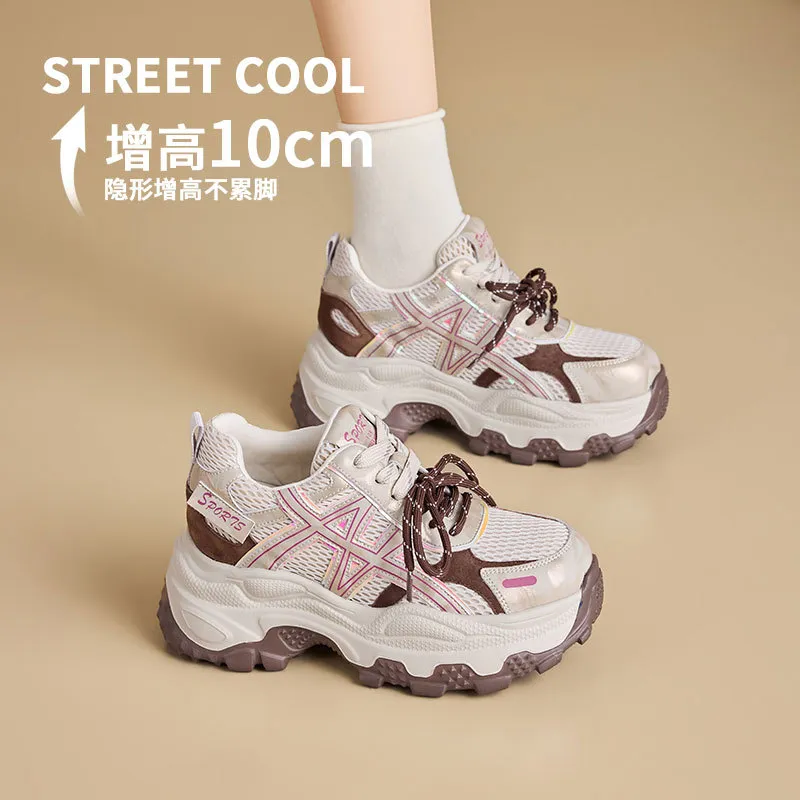 2026春季新款内增高10cm松糕厚底老爹鞋女鞋休闲潮酷运动风女鞋子 图片 2