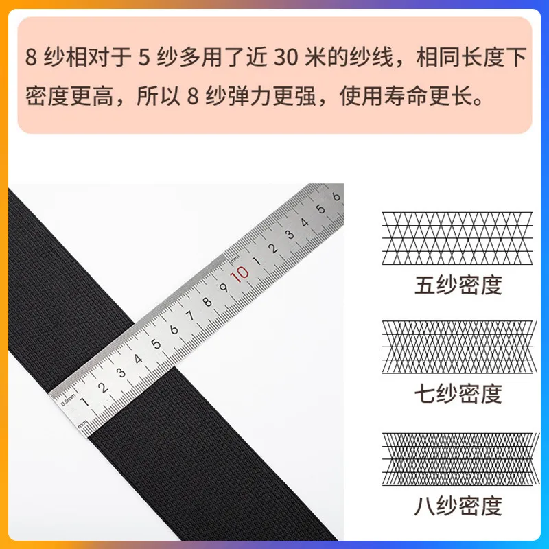 织带辅料黑白色加厚裤腰服装扁松紧带弹力带平纹钩编高弹松紧带 图片 3