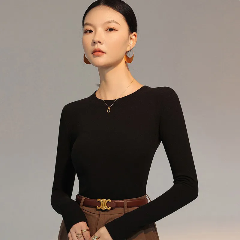 女士打底衫新款圆领抗菌肌底衣长袖保暖秋衣加厚修身显瘦保暖上衣 图片 6