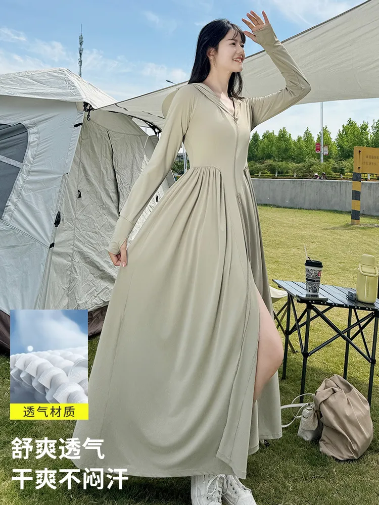 全身长款防晒衣女2026新款到脚踝防紫外线修身收腰冰丝裙摆防晒服 图片 2