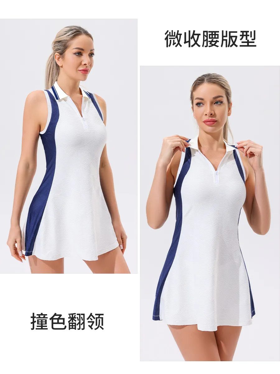 跨境网球裙套装女羽毛球服无袖网球服防走光户外运动连衣短裙批发 图片 3