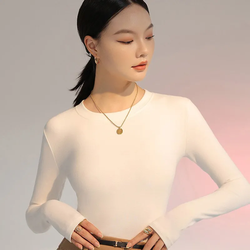 女士打底衫新款圆领抗菌肌底衣长袖保暖秋衣加厚修身显瘦保暖上衣 图片 5