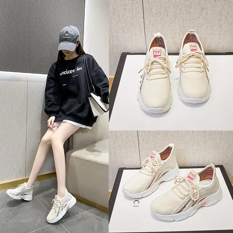 鞋子女2026春秋新款韩版潮流运动鞋厚底增高休闲单鞋透气飞织女鞋 图片 4