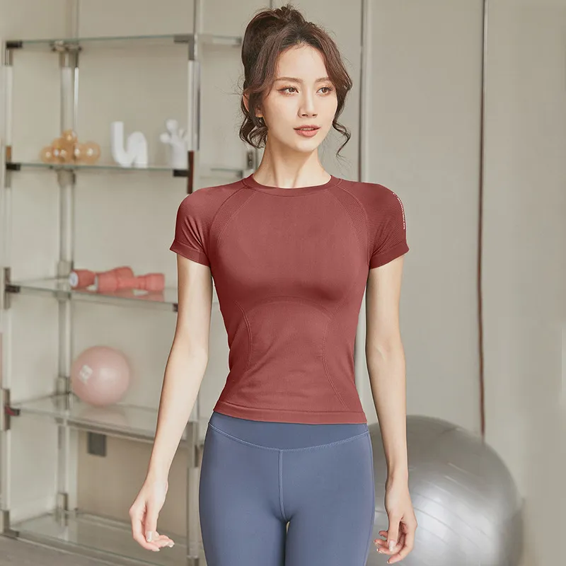 运动短袖女式速干衣跑步训练紧身衣显瘦健身T恤弹力瑜伽服上衣 图片 2