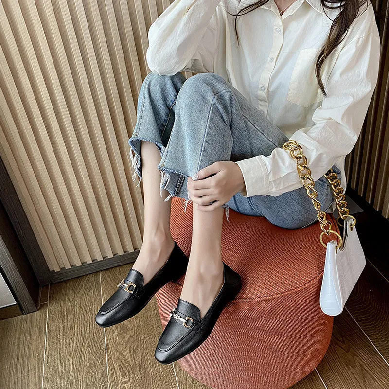 单鞋女2026春款英伦风韩版软皮软底平底女鞋复古时尚一脚蹬小皮鞋 图片 4