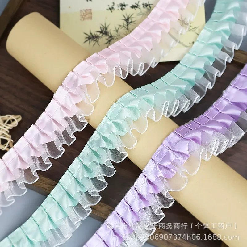 褶皱涤纶雪纺边双层4cm蕾丝花边服装辅料DIY手工扇子材料 图片 2