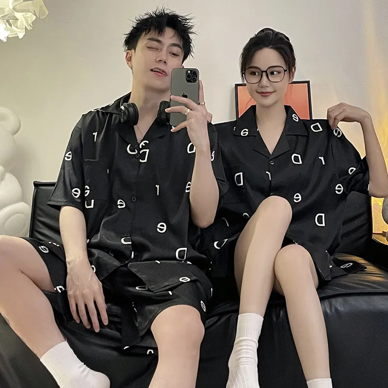 情侣冰丝睡衣高级感夏季短袖短裤加肥加大码200斤潮牌家居服套装 图片 4