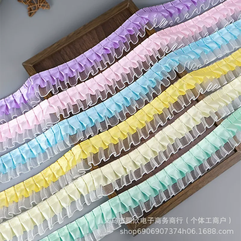 褶皱涤纶雪纺边双层4cm蕾丝花边服装辅料DIY手工扇子材料 图片 3