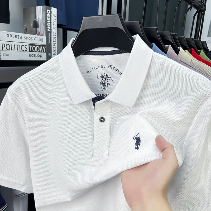 100%丝光棉保罗品牌男装夏季短袖polo衫纯棉翻领高级感刺绣T恤 图片 2