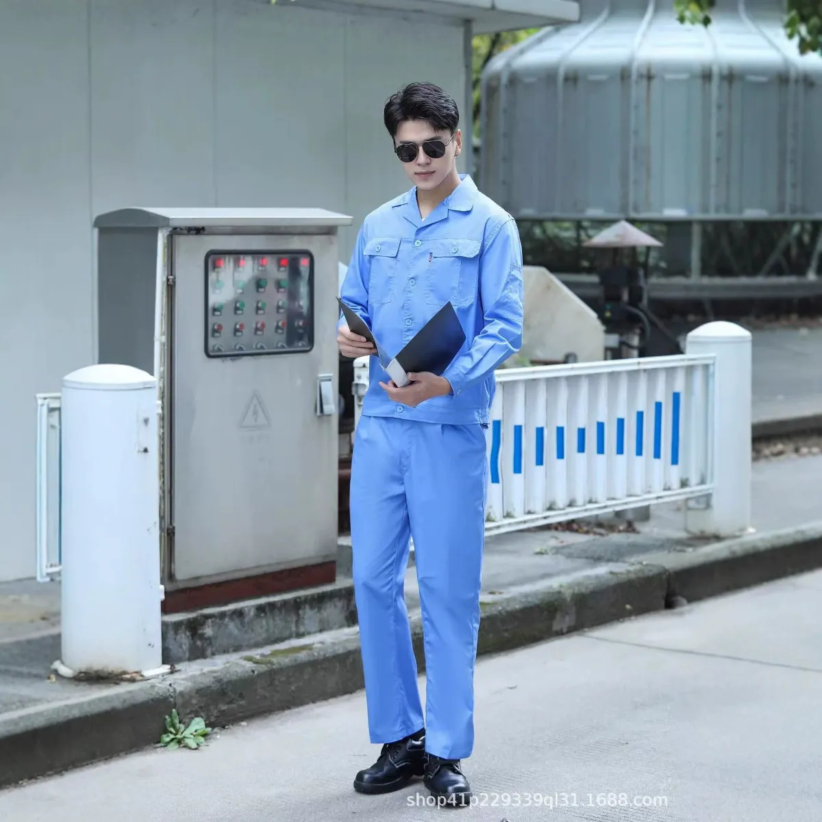 夏季工作服套装男 工厂车间汽修服耐磨劳保服 浅蓝浅灰多色可选 图片 4