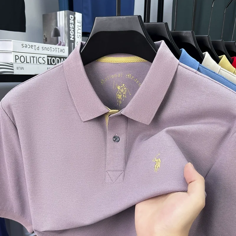 100%丝光棉保罗品牌男装夏季短袖polo衫纯棉翻领高级感刺绣T恤 图片 3