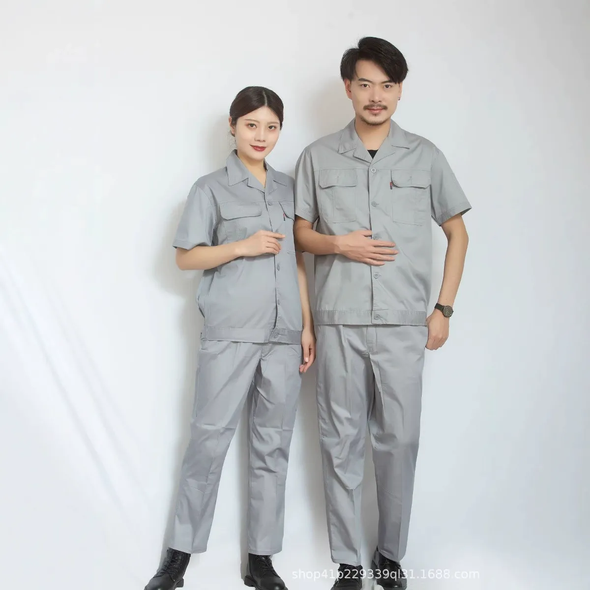夏季工作服套装男 工厂车间汽修服耐磨劳保服 浅蓝浅灰多色可选 图片 2