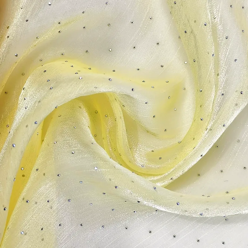 烫钻欧根纱加钻褶皱纱汉服古风裙子布料服装辅料手工diy饰品面料厂家批发 图片 2