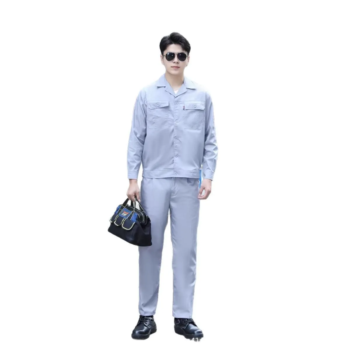 夏季工作服套装男 工厂车间汽修服耐磨劳保服 浅蓝浅灰多色可选 图片 5