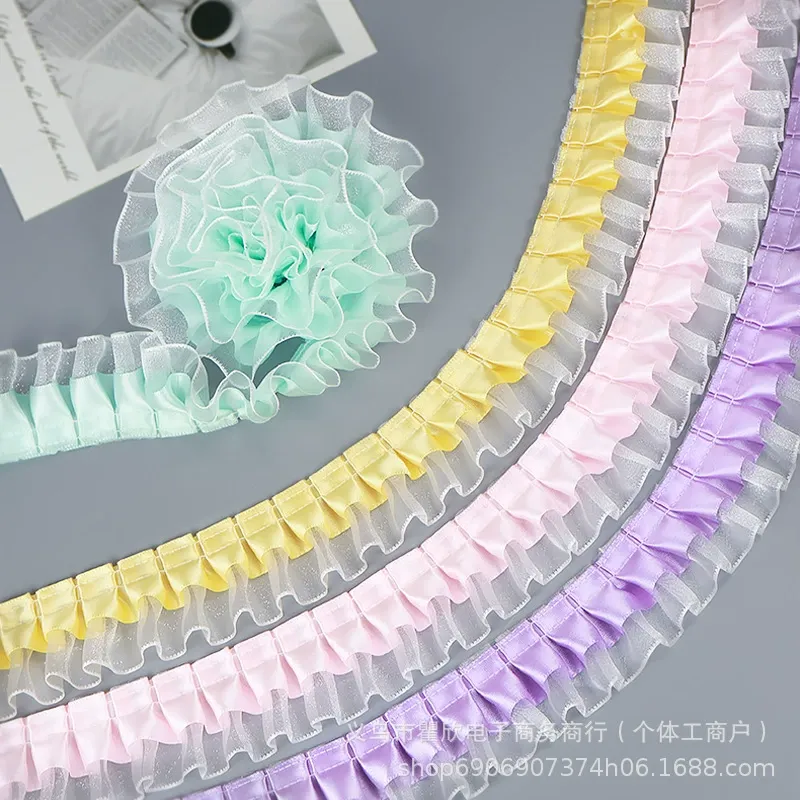 褶皱涤纶雪纺边双层4cm蕾丝花边服装辅料DIY手工扇子材料 图片 4