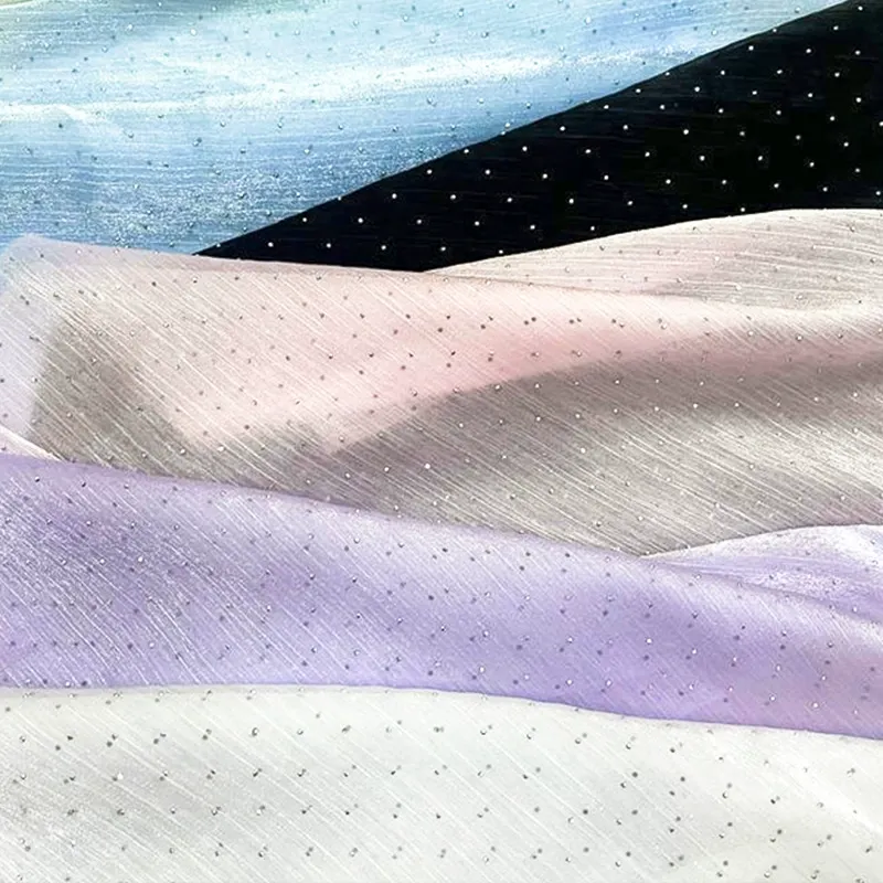 烫钻欧根纱加钻褶皱纱汉服古风裙子布料服装辅料手工diy饰品面料厂家批发